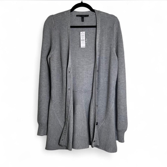 White House Black Market Grey Longline Cardigan Sweater, NWT, Size L - Picture 2 of 6